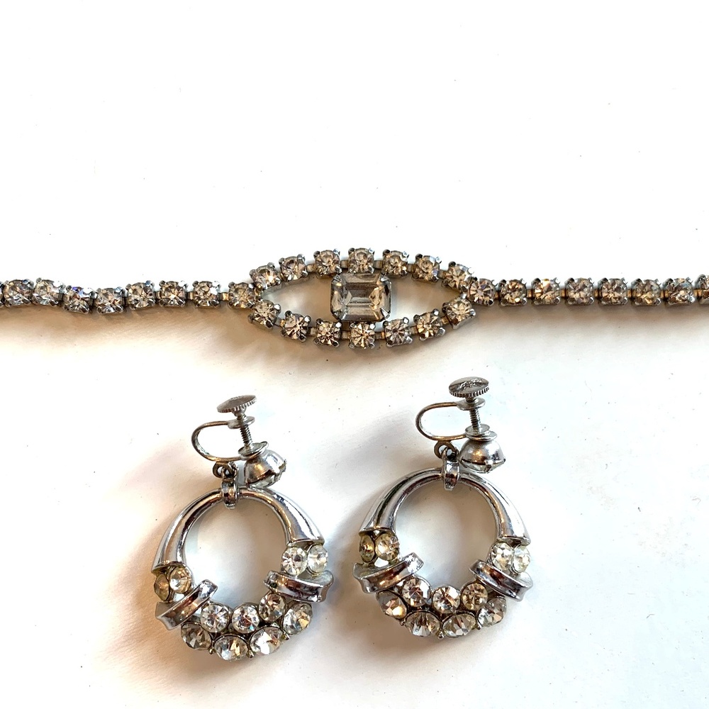 Vtg Rhinestone Bracelet & Coro Earrings
